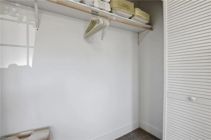Walk in closet with carpet floors