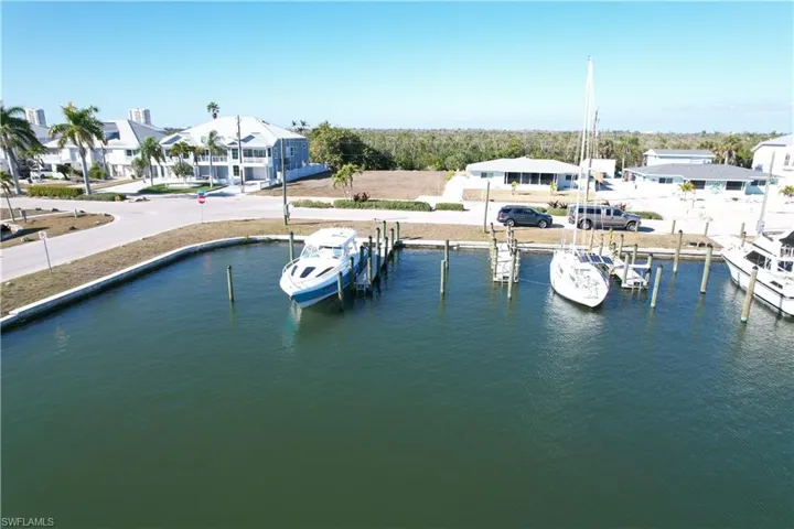 Aerial view boat slips and lot