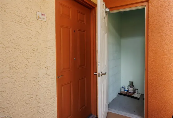 View of storage closet next to front door