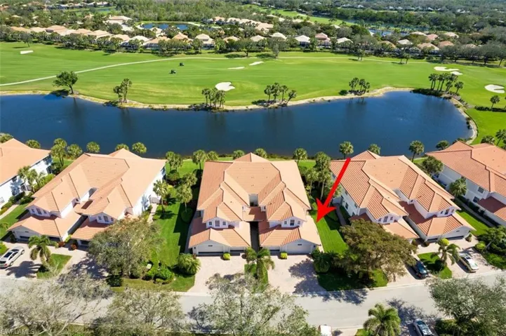 Bird's eye view with a water view, a residential view, and golf course view