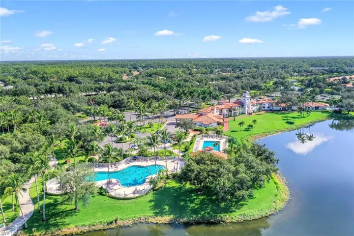 Bird's eye view of 2 pools, restaurant and community center.