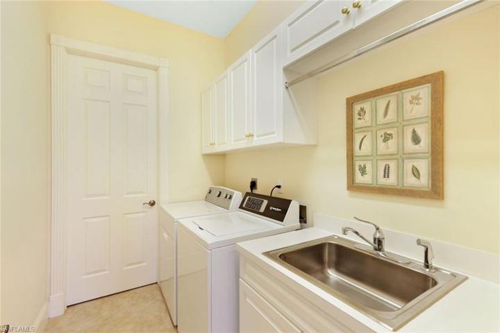 Has hanging area, cabinet with utility sink.