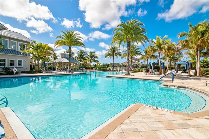 View of swimming pool with a gazebo and a patio