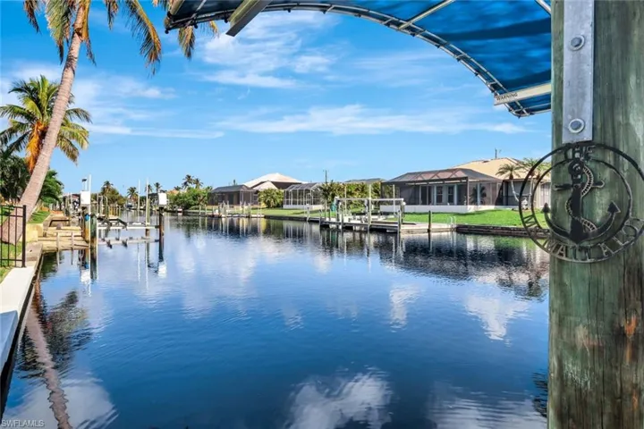 Water view with a boat dock