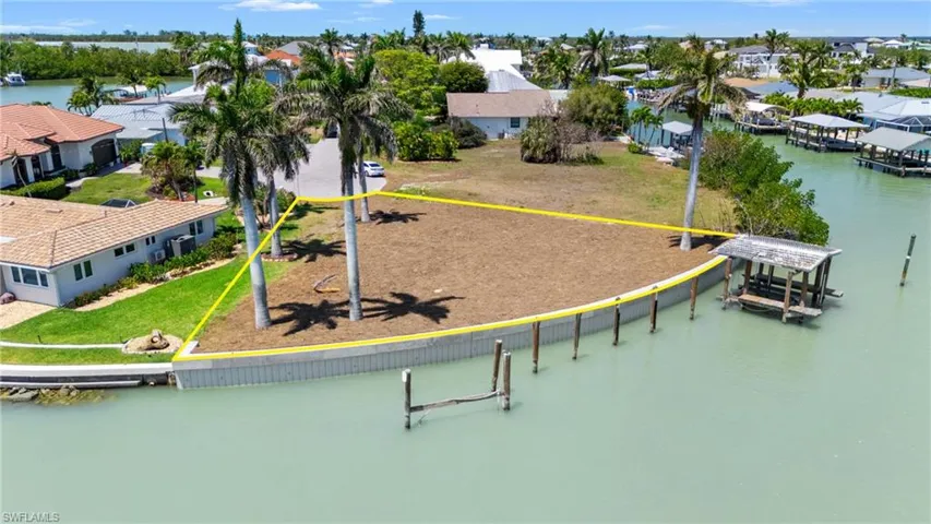 Birds eye view of property with a water view and a residential view