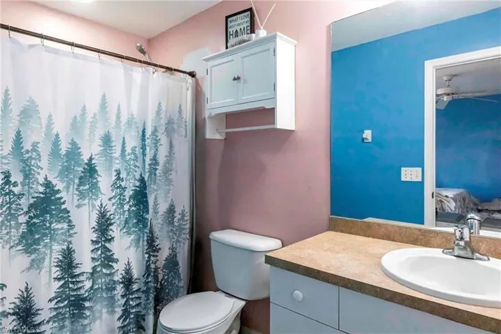Full bath with vanity, ensuite bath, and a shower with shower curtain