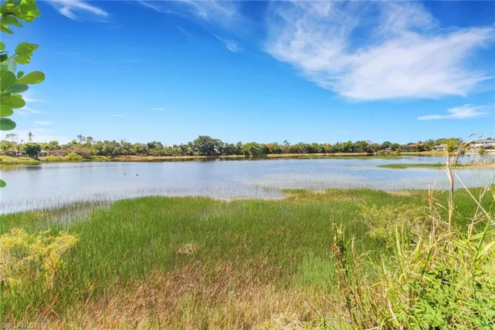 The property offers views of a serene lake with abundant natural vegetation