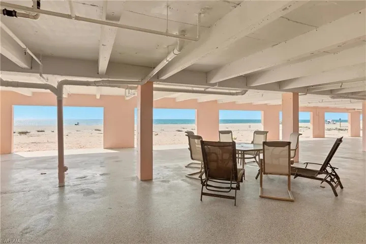 open air seating under the building