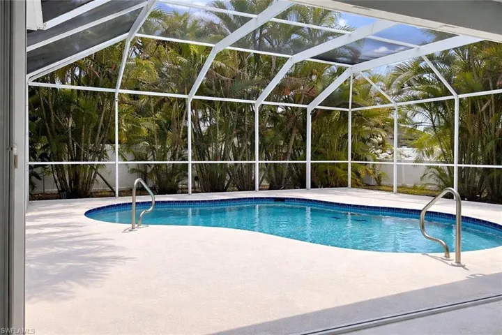Swimming pool with a lanai and a patio