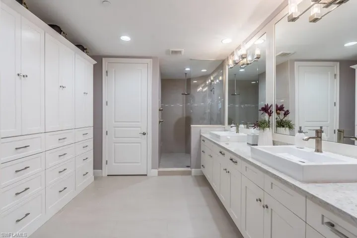 Primary Bath double sinks, walk in shower, built in