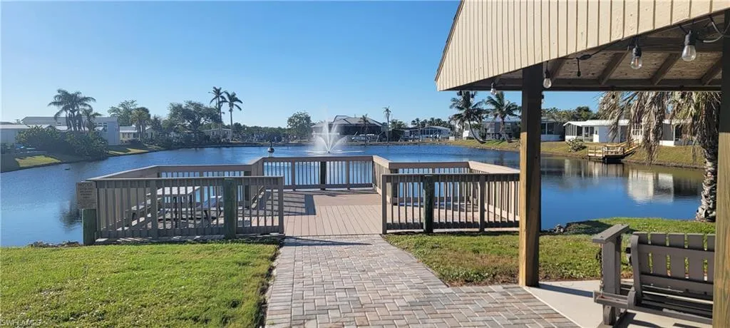 Picnic table  on dock, and extended pier for fishing