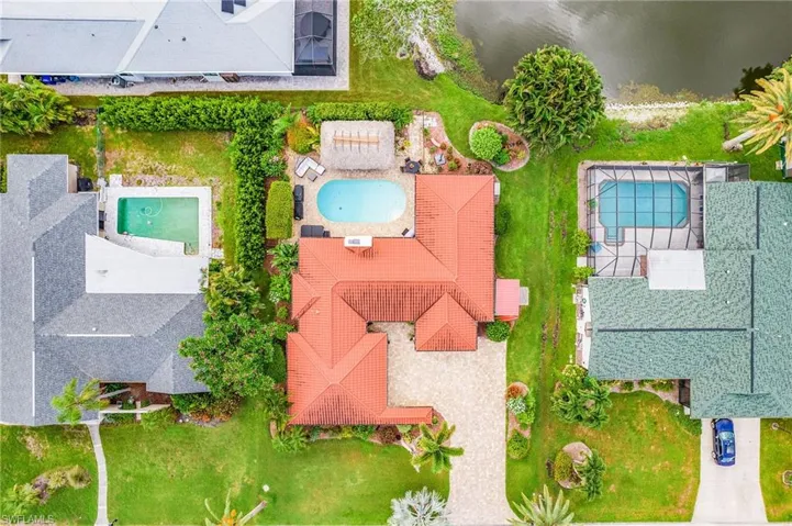 Aerial view of a pool