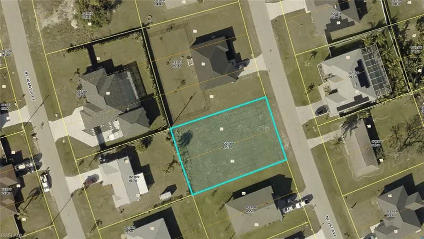 Aerial map of property and surrounding area featuring property parcel outlined