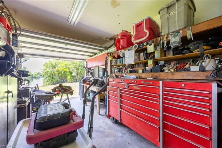 Garage with a workshop area