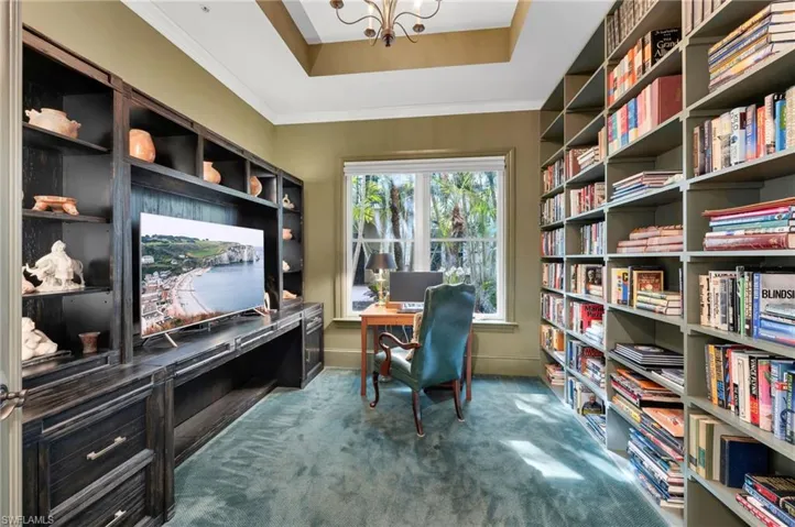 This fabulous study has custom built-ins, for all your favorite books and your keepsakes that you have acquired in your travels.