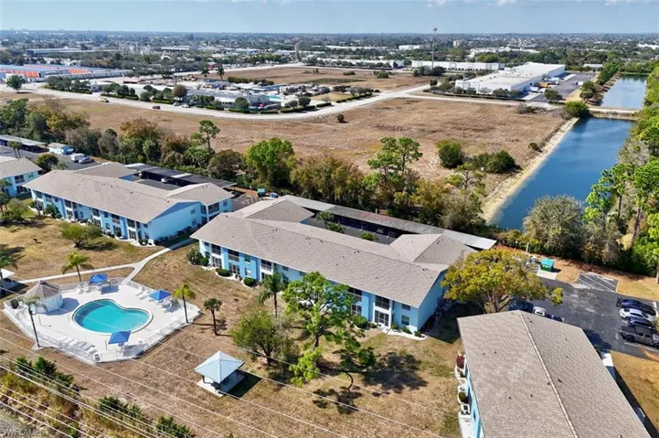 Aerial view of a nearby body of water