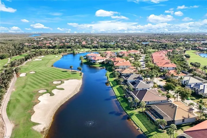 Bird's eye view featuring a residential view, view of golf course, and a water view