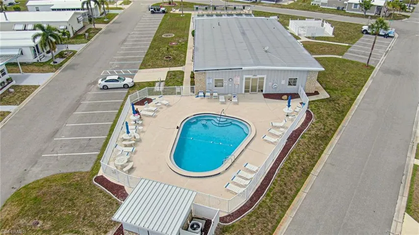 View from above of property with a pool