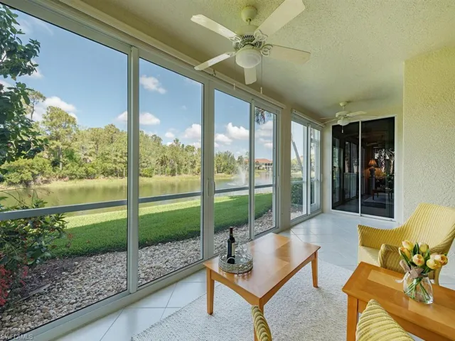 Not only do you have a view of the preserve but you can also enjoy the lake fountain!  You are able to access the outdoors through a door located on the far right by the slider.