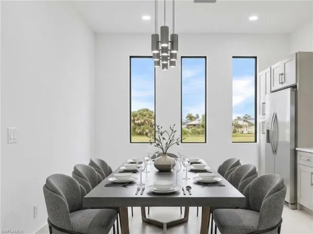Dining space with recessed lighting