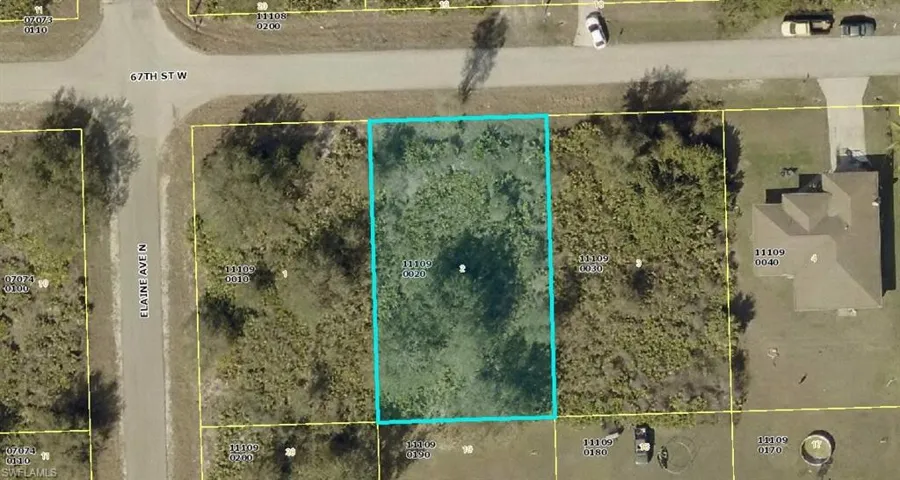 Aerial overview of property's location with property boundaries highlighted