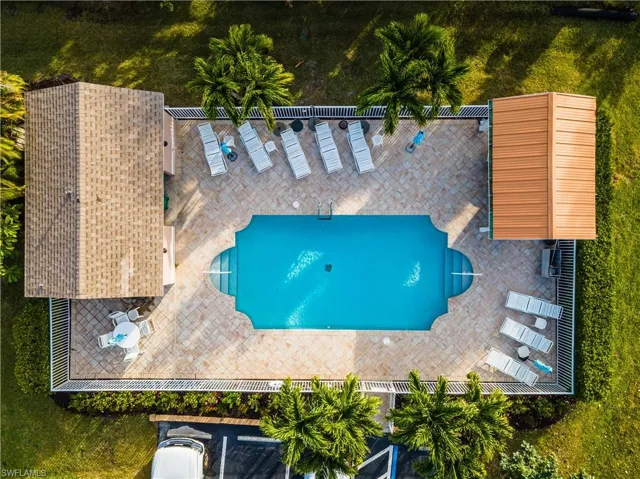 Drone / aerial view of a pool