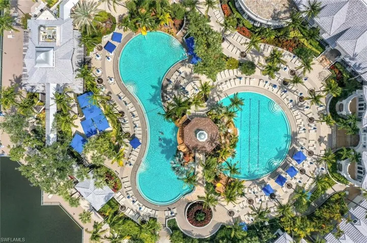 Drone / aerial view of a pool