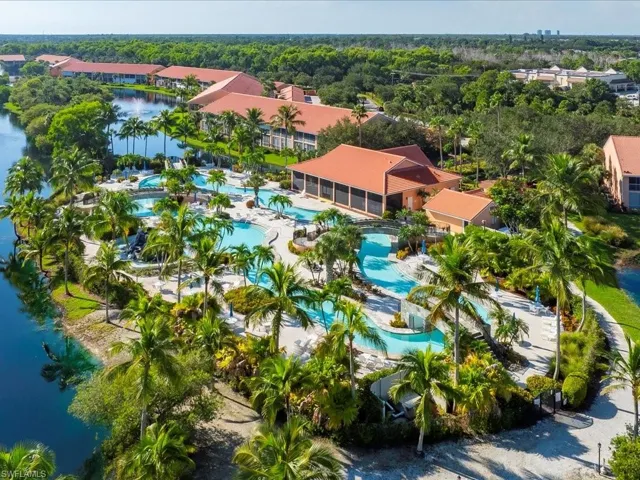 Aerial view of a pool