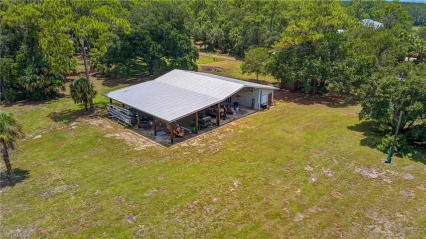Aerial View of the Pole Barn featuring 3 Enclosed Rooms