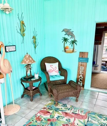 Living area with tile patterned floors