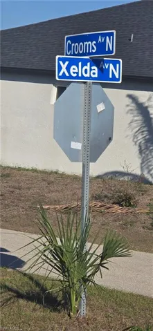 Exterior view of cross street sign