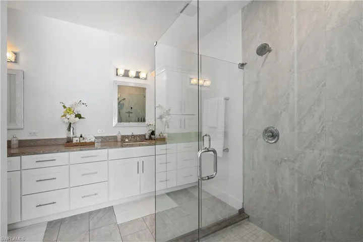 Full bathroom featuring vanity and a stall shower