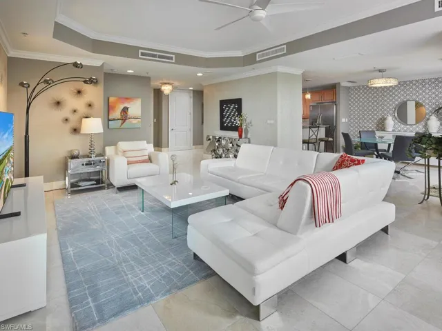 View of living, dining and kitchen from the lanai doors.