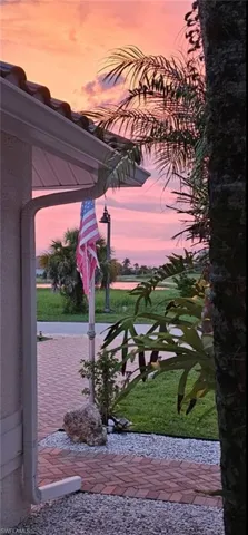 View of patio terrace at dusk