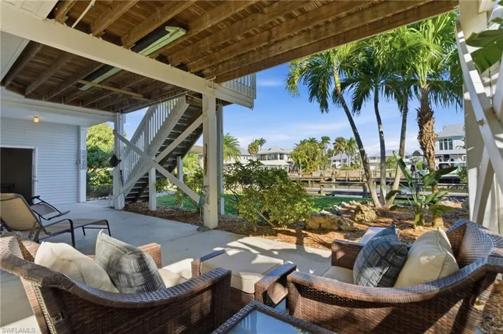 Shaded patio with water views