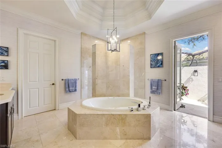Marble Bath w/ French Door to Spa Garden