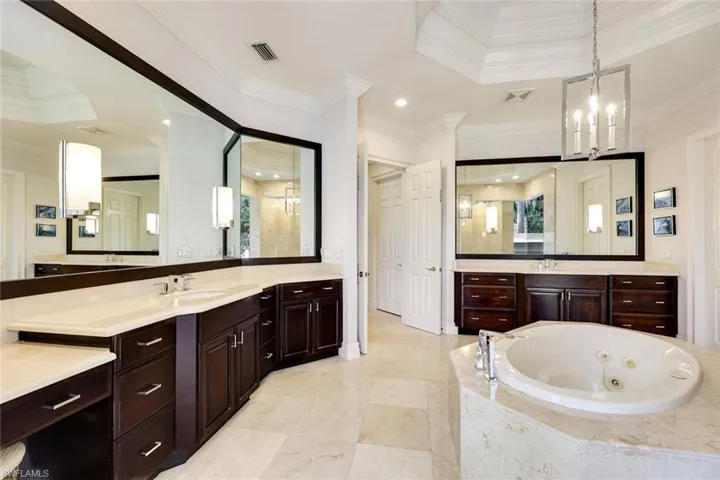 Dual Marble-Topped Vanities + Make-Up Vanity