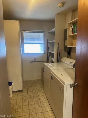 Laundry area featuring water heater and washer and dryer
