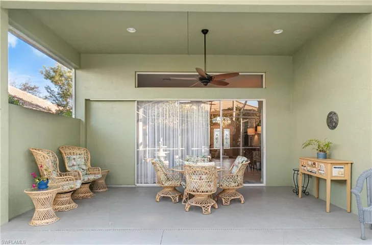 View of patio / terrace featuring ceiling fan and outdoor dining space