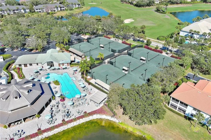 Bird's eye view of a large body of water, golf club, tennis & other ammenities