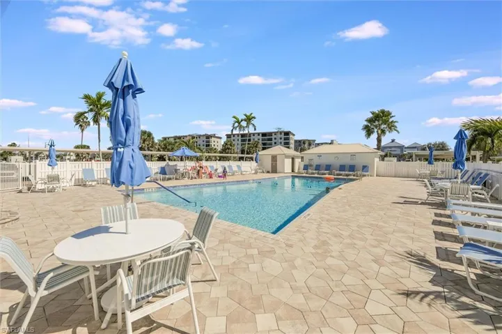 Community pool featuring a patio