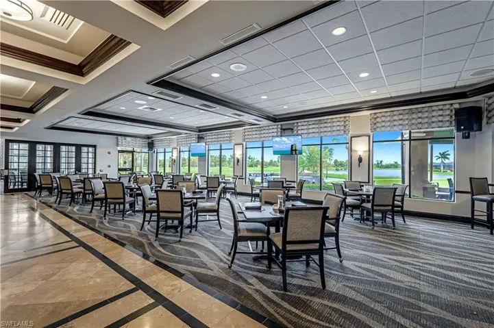 The community dining room offers fantastic views of the golf course.