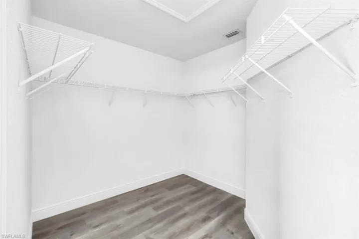 Walk in closet featuring dark hardwood / wood-style floors