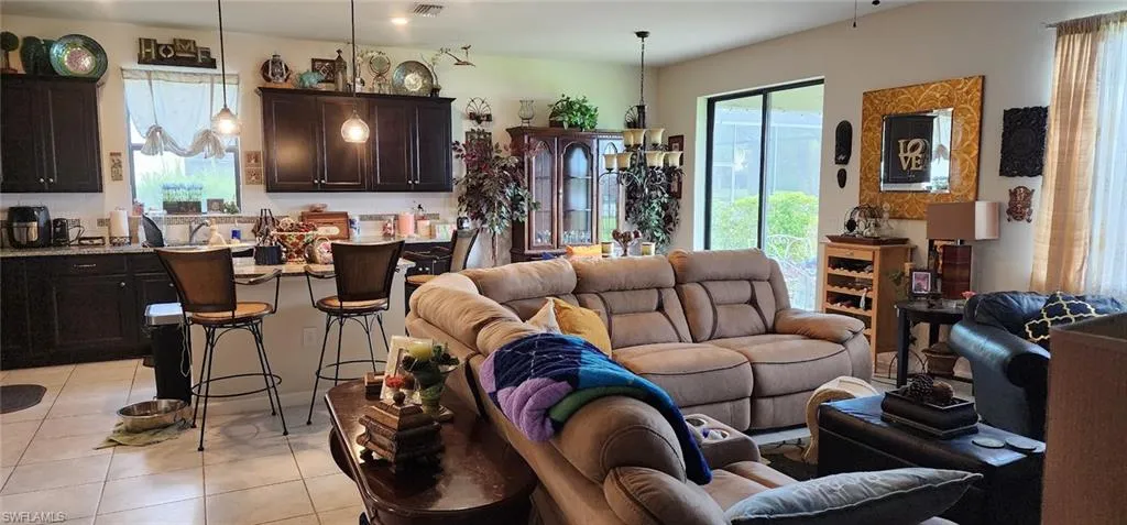 View of tiled living room