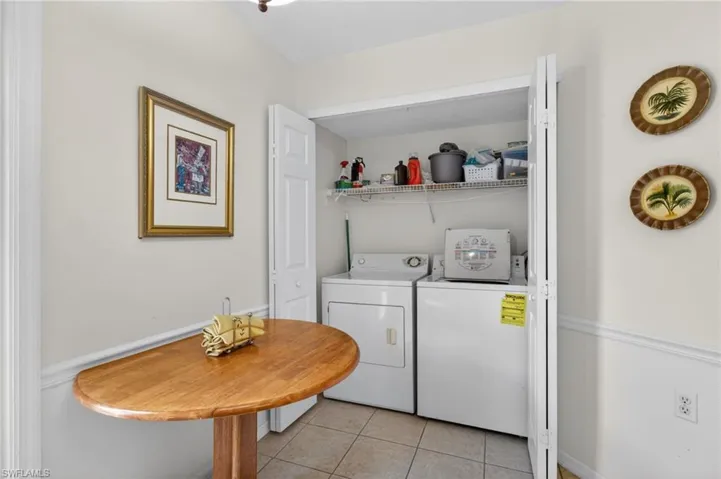 The in-unit laundry fits side-by-side or stacked full-size units.