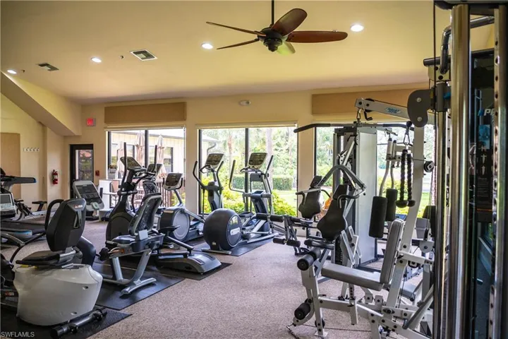 ... a well-equipped fitness room featuring a variety of cardio and weight-training equipment, with huge windows overlooking the north lake ...