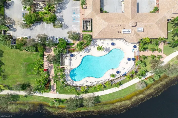 Drone / aerial view of a pool area