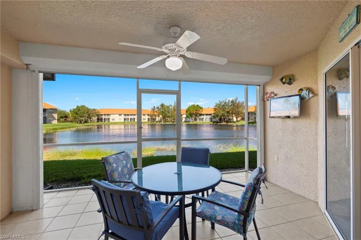 Lanai with ceiling fan and a wealth of natural light
