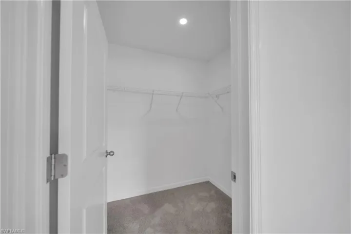 Spacious closet with light colored carpet