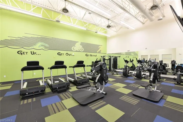 Gym with a towering ceiling